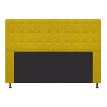 Cabeceira Estofada Dama 140 cm Casal Com Botonê Suede Amarelo - ADJ Decor