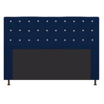 Cabeceira Estofada Dama 160cm para Cama Queen Size Strass Botonê Suede Azul Marinho - Damaffê Móveis