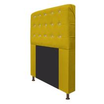 Cabeceira Estofada Dama 160cm para Cama Queen Size Strass Botonê Tecido Sintético Amarelo