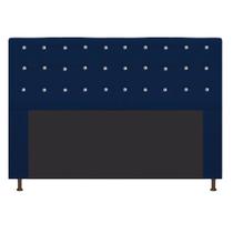 Cabeceira Estofada Dama 195 cm King Size Com Strass Suede Azul Marinho - ADJ Decor