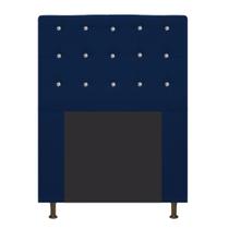 Cabeceira Estofada Dama 90cm para Cama Solteiro Strass Botonê Suede Azul Marinho