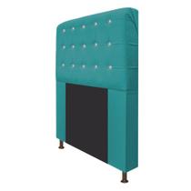 Cabeceira Estofada Dama 90cm para Cama Solteiro Strass Botonê Suede Azul Turquesa