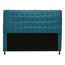 Cabeceira Estofada Dama Botonê para Cama Box 140cm Casal Suede Azul Turquesa