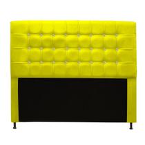 Cabeceira Estofada Dama com Botões de Strass para Cama Box 140cm Casal Suede Amarelo