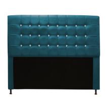 Cabeceira Estofada Dama com Botões de Strass para Cama Box 195cm King Size Suede Azul Turquesa