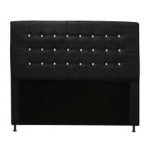 Cabeceira Estofada Dama com Botões de Strass para Cama Box 195cm King Size Suede Preto