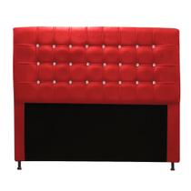 Cabeceira Estofada Dama com Botões de Strass para Cama Box 195cm King Size Suede Vermelho