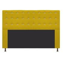 Cabeceira Estofada Dama com Strass 140 cm para Cama Box de Casal Suede Amarelo para Quarto - AM Decor