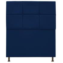 Cabeceira Estofada Damares 100 cm para Cama Solteiro com Botonê Suede Azul Marinho