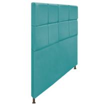 Cabeceira Estofada Damares 140cm para Cama Casal Botonê Suede Azul Turquesa