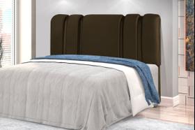 Cabeceira estofada de Cama Box Casal Requinte, 140cm - Tecido Suede Veludo Marrom