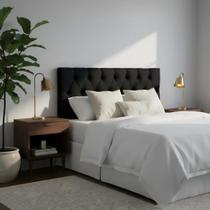 Cabeceira Estofada de Casal Cor Preta 140x50cm Botões na Mesma Cor - Tecido Em Veludo Suede Liso Cabeceira Estofada de Casal Cor Preta 140x50cm Botões na Mesma Cor - Tecido Em Veludo Suede Liso