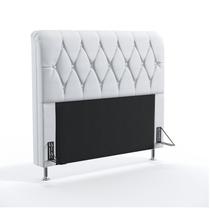 Cabeceira Estofada Decorativa Sirius 140 Para Cama De Casal Couro Artificial Branco Aradecor