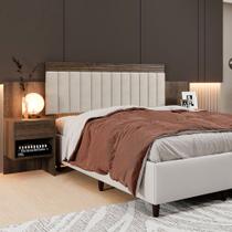 Cabeceira Estofada Extensível com 2 Mesas de Cabeceira Linho Master Benetil