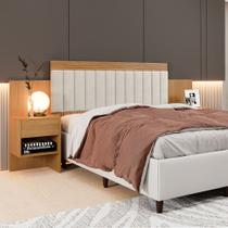 Cabeceira Estofada Extensível com 2 Mesas de Cabeceira Linho Master Benetil