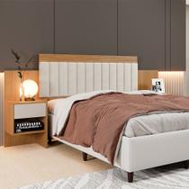 Cabeceira Estofada Extensível com 2 Mesas de Cabeceira Linho Master Benetil