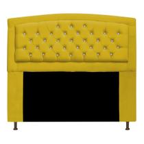 Cabeceira Estofada Geovana 160cm para Cama Queen Size com Strass Capitonê material sintético Amarelo - Damaffê Móveis