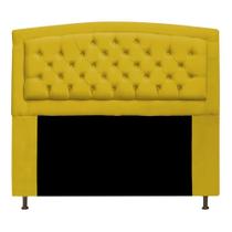 Cabeceira Estofada Geovana 160cm Queen Size Capitonê Tecido Sintético Amarelo - KDAcanto Móveis