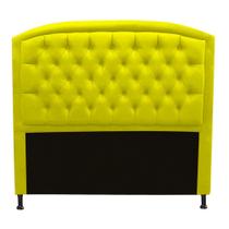 Cabeceira Estofada Geovana com Capitonê para Cama Box Casal 140cm Suede Amarelo