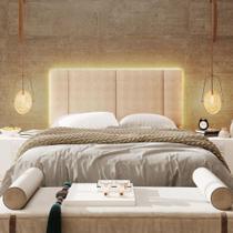 Cabeceira Estofada Iluminação Led Cama Box Casal 140 Cm Cor:buclé Bege Cabeceira Estofada Iluminação Led Cama Box Casal 140 Cm Cor:buclé Bege