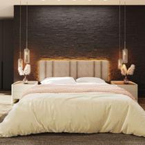 Cabeceira Estofada Iluminação Led Stella Cama King Size 200 Cm Buclé Bege Cabeceira Estofada Iluminação Led Stella Cama King Size 200 Cm Buclé Bege