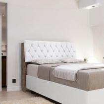 Cabeceira Estofada Ísis Solteiro Chocolate com Capitonê Branco Cabeceira Estofada Ísis Solteiro Chocolate com Capitonê Branco