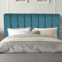 Cabeceira Estofada Kiara 195cm King Size Box Quarto Suede Azul Turquesa - Ahazzo Móveis