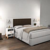 Cabeceira Estofada King Onix Branco e Café Ripado