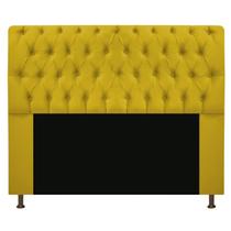 Cabeceira Estofada Lady 140 cm Casal Com Capitonê Suede Amarelo - Damaffê Móveis