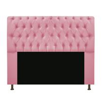 Cabeceira Estofada Lady 140 cm para Cama Casal com Capitonê Suede Rosa Bebê - Damaffê Móveis