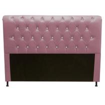 Cabeceira Estofada Lady com Botões de Strass para Cama Box Casal 140cm Suede Rosê