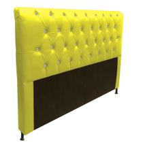 Cabeceira Estofada Lady com Botões de Strass para Cama Box King Size 195cm material sintético Amarelo