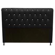 Cabeceira Estofada Lady com Botões de Strass para Cama Box Queen Size 160cm Suede Preto