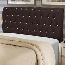 Cabeceira Estofada Maria 90CM Solteiro Strass material sintético Marrom - D A DECOR