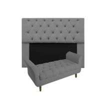 Cabeceira Estofada Mirage e Recamier Grécia Queen 160 cm Suede Cinza - LM DECOR