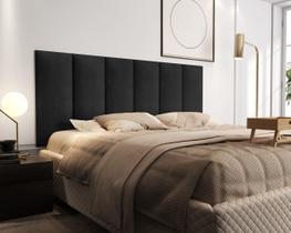 Cabeceira Estofada Painel de Parede Cama Box Casal Quarto Tecido Linho Suede Módulada Almofadada Encosto Travesseiro Júlia 1.60m Preto