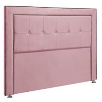 Cabeceira Estofada Para Cama Box Casal 140cm Ravena Veludo Rosa Claro Cabeceira Estofada Para Cama Box Casal 140cm Ravena Veludo Rosa Claro