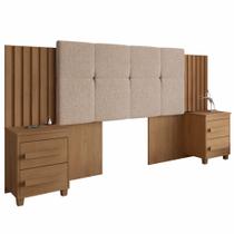 Cabeceira Estofada para cama box casal/Queen/king RV Móveis Suíça com 02 mesas de cabeceira com tomada cinamomo Cabeceira Estofada para cama box casal/Queen/king RV Móveis Suíça com 02 mesas de cabeceira com tomada cinamomo