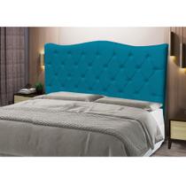 Cabeceira Estofada Para Cama Box De Casal Capitone Pérola 140 cm Azul Turquesa Suede-Anchar Estofados 01