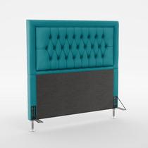 Cabeceira Estofada Pegasus 140 Para Cama de Casal Sued Azul Turquesa Aradecor