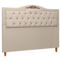 Cabeceira Estofada Provençal lUXO Casal 140cm Com Aplique MDF Linho Bege SOFA STORE