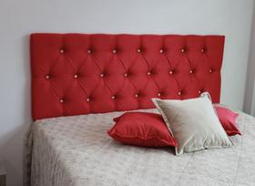 Cabeceira Estofada Queen Capitonê Em Veludo Liso 1,60m x 50cm Vermelho Com Botões de Cristal