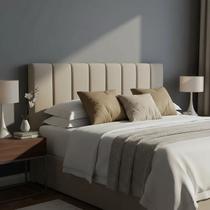 Cabeceira Estofada Queen Modelo Vertically 160x60cm Cor Bege Claro Produto Direto de Fábrica