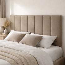 Cabeceira Estofada Queen Tecido Em Veludo Suede Liso 160x60cm Cor Bege - Modelo Vertically
