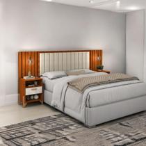 Cabeceira Estofada Queen Vancouver Cinamomo e Off White Ripado