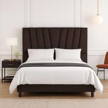 Cabeceira Estofada Solteirão 100 Cm Lizza Em Linho E Frame Marrom