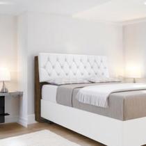 Cabeceira Estofada Yasminne Queen Malbec com Capitonê Branco