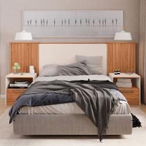 Cabeceira Extensível Casal Burrell com Mesas de Cabeceira Acabamento Ripado MDP Freijó/OffWhite G11 - Gran Belo