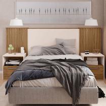 Cabeceira Extensível Casal Burrell com Mesas de Cabeceira Acabamento Ripado MDP OffWhite/Buriti G11 - Gran Belo Cabeceira Extensível Casal Burrell com Mesas de Cabeceira Acabamento Ripado MDP OffWhite/Buriti G11 - Gran Belo