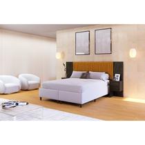 Cabeceira Extensível Florida com Painel Ripado 2 Mesas de Cabeceira com 2 Gavetas